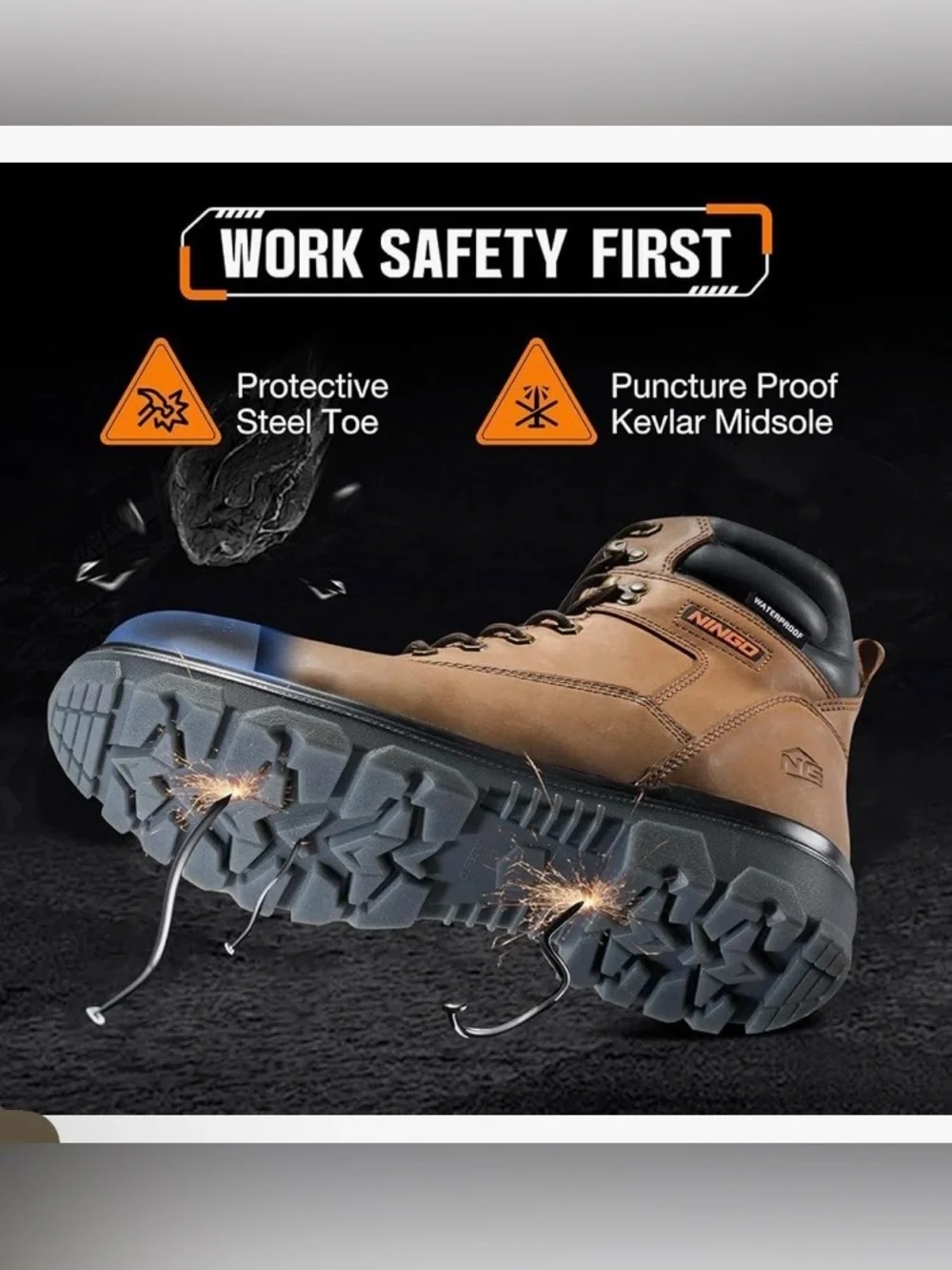 Waterproof Steel Toe Work Boots for Men, EH Rated, Puncture Proof , SIZE 8 M